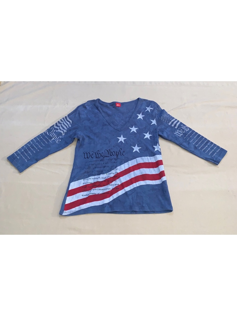 Blue We The People American flag Statue of Liberty long sleeve V neck top